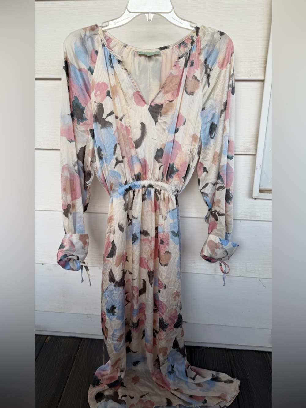Rye Grass Watercolor Floral Tiered Maxi Tie Waist Dress - Size Women’s Small